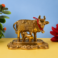 Metal Golden Kamdhenu Cow With Calf (1 Pc)
